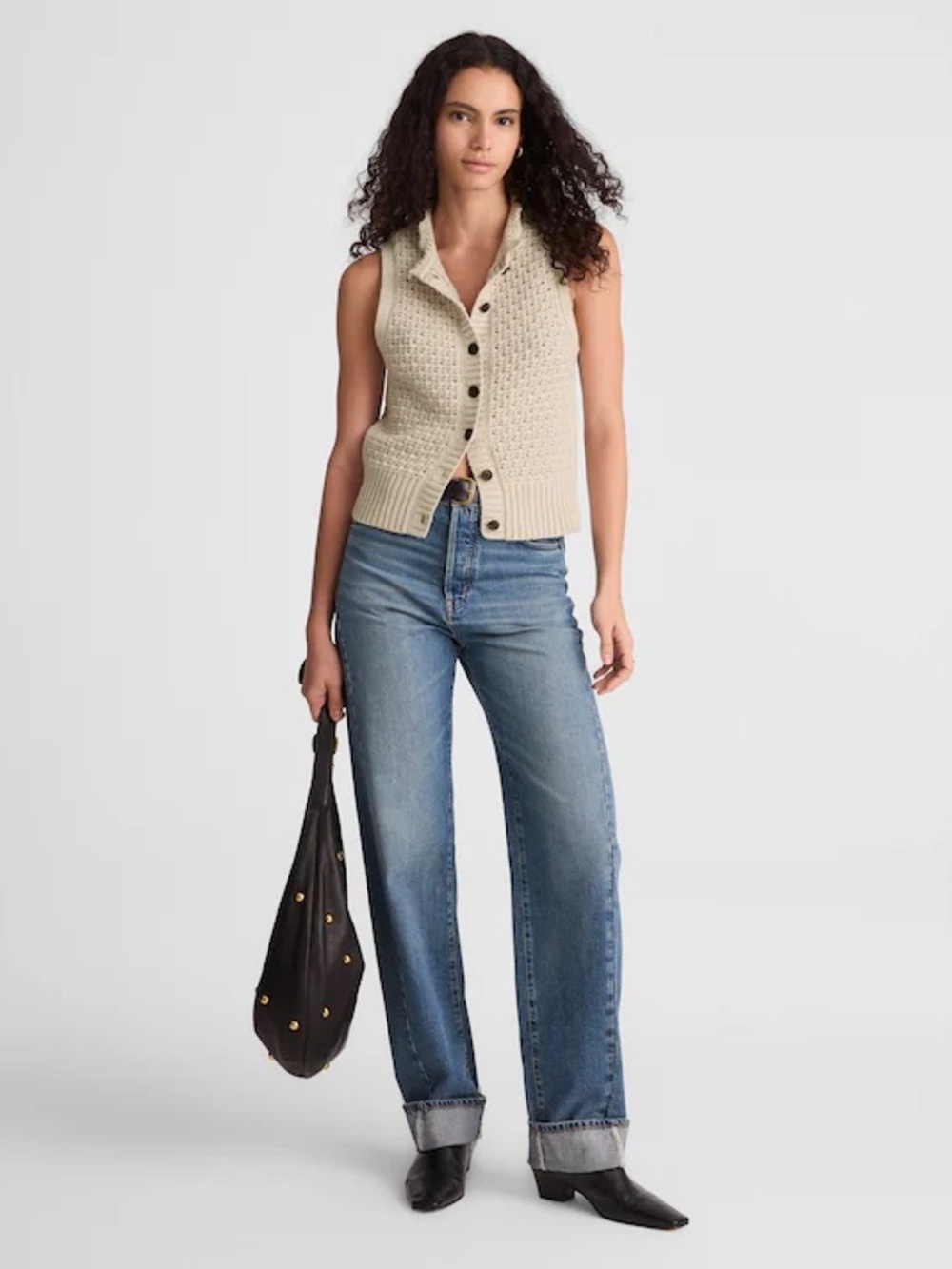 Madewell Cream Knit Sleeveless Button-Front Sweater Vest - Picture 2 of 4